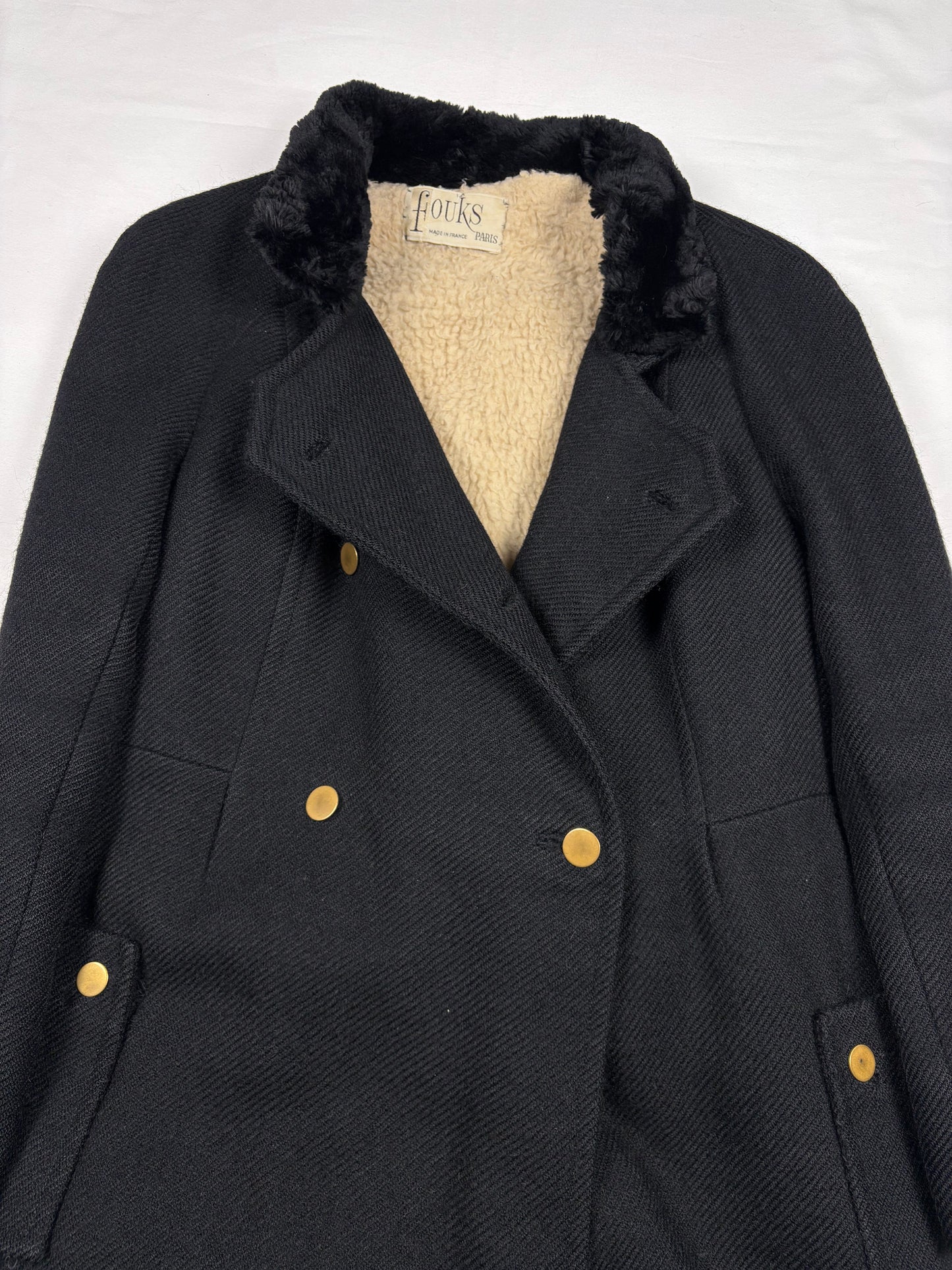 True Vintage 70s French Double Breasted Sherling Lined Wool Over Coat (women's S/M)