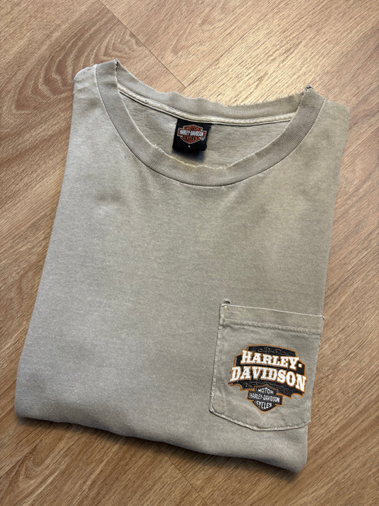 Harley Davidson Vintage Chalk Heavyweight Pocket Tee (L)