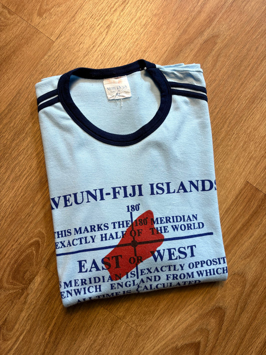 Vintage 90s Baby Blue Graphic Ringer Top (XL)