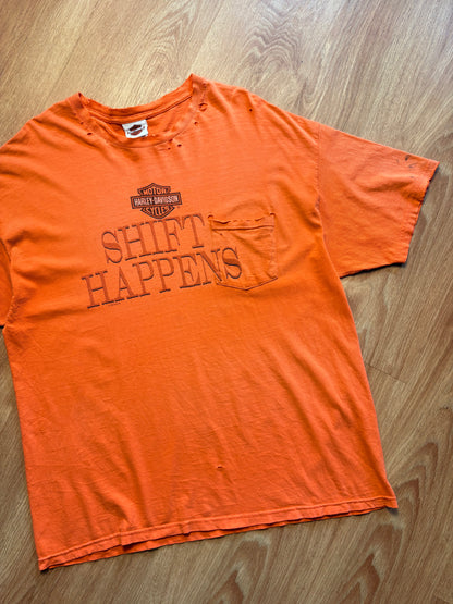 Harley Davidson Vintage Orange Thrashed Pocket Tee (XL)