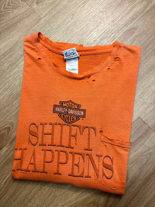 Harley Davidson Vintage Orange Thrashed Pocket Tee (XL)