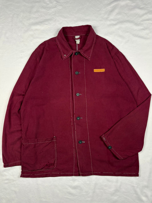 True Vintage 60s Burgundy French Workwear Chore Jacket (L)