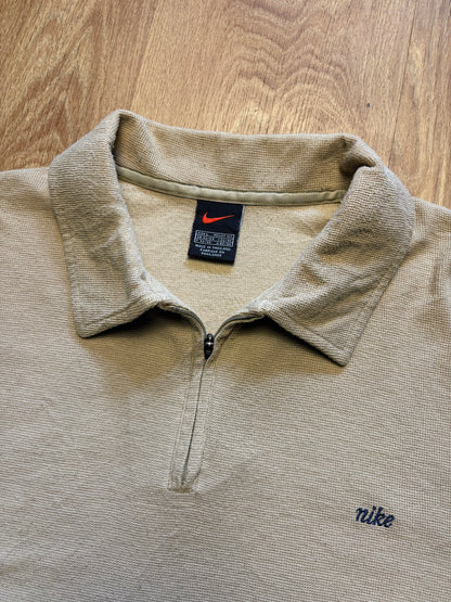 Vintage Nike Beige Quarter Zip Polo Top (L)