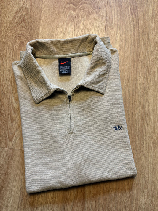 Vintage Nike Beige Quarter Zip Polo Top (L)