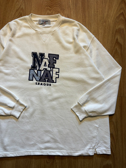 Vintage NAF NAF Embroidered Spellout White Sweatshirt (M)