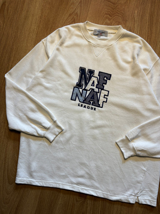 Vintage NAF NAF Embroidered Spellout White Sweatshirt (M)