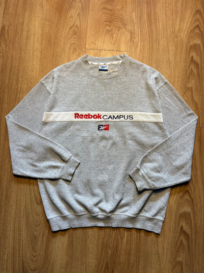 Vintage Reebok Embroidered Spellout Heather Grey Sweatshirt (M)