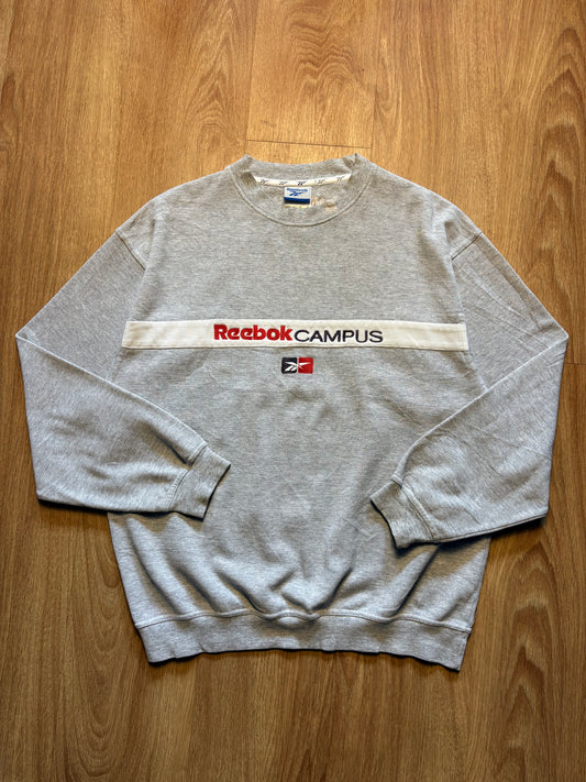 Vintage Reebok Embroidered Spellout Heather Grey Sweatshirt (M)