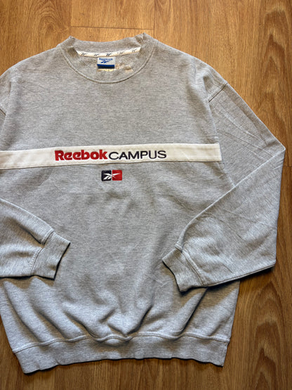 Vintage Reebok Embroidered Spellout Heather Grey Sweatshirt (M)