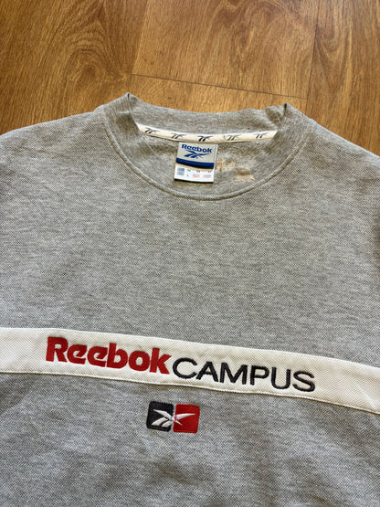 Vintage Reebok Embroidered Spellout Heather Grey Sweatshirt (M)