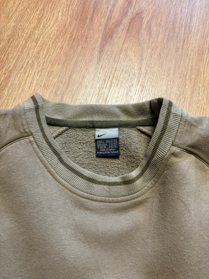 Vintage Nike Embroidered Spellout Khaki Green Sweatshirt (L)