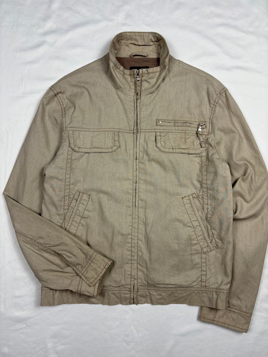 Celio 2000s Beige Linen Zip Up Jacket (M)