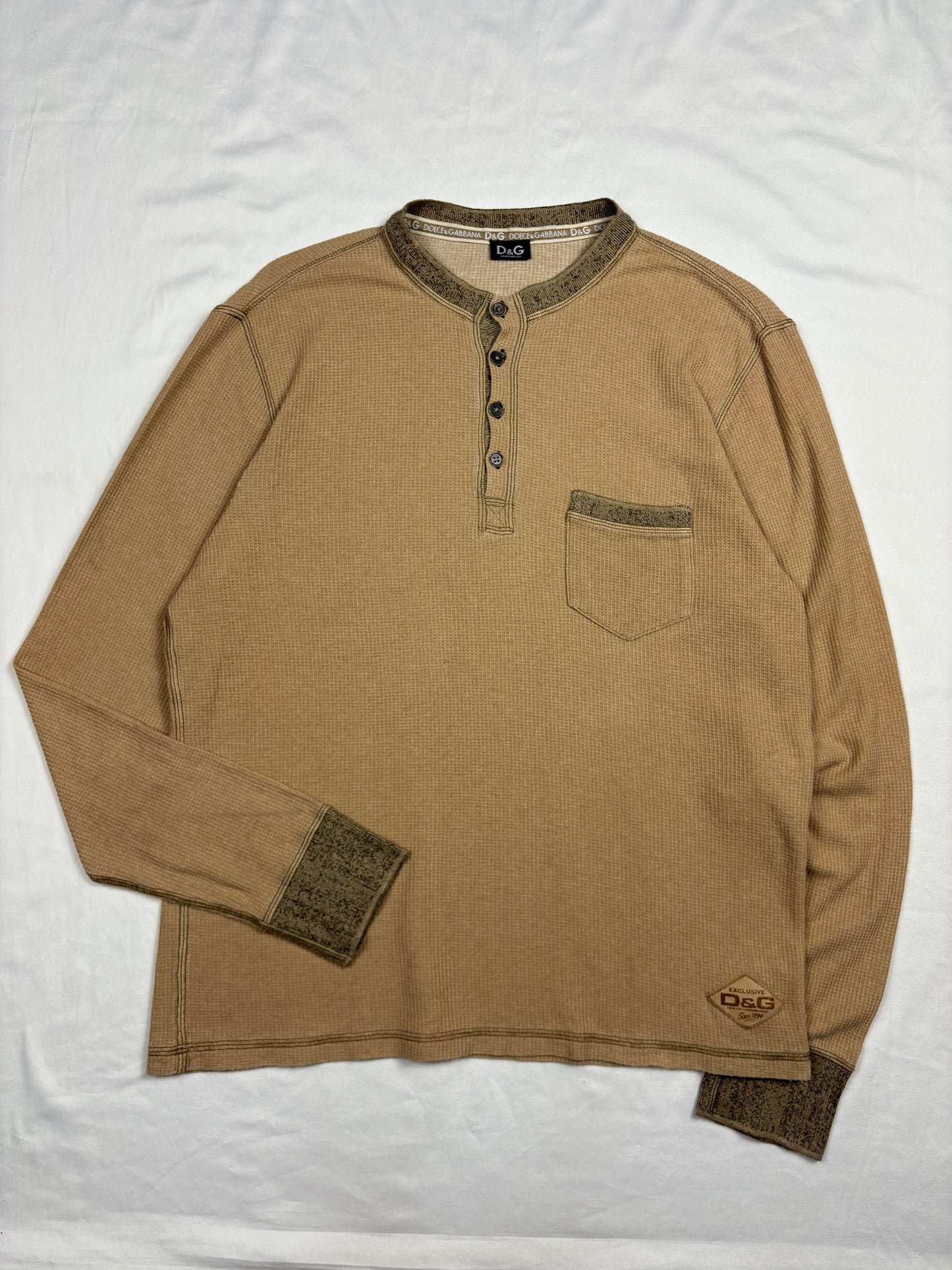 Vintage Dolce & Gabbana 90s Beige Henley Longsleeve Top (L)
