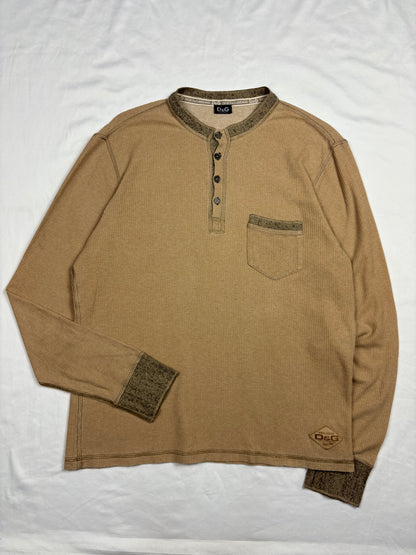 Vintage Dolce & Gabbana 90s Beige Henley Longsleeve Top (L)