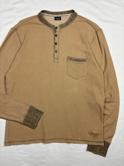 Vintage Dolce & Gabbana 90s Beige Henley Longsleeve Top (L)