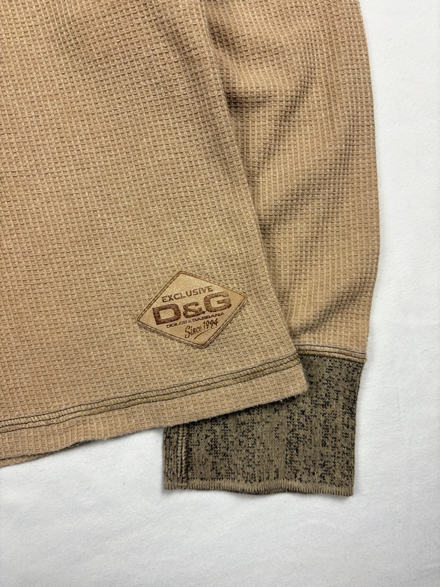 Vintage Dolce & Gabbana 90s Beige Henley Longsleeve Top (L)