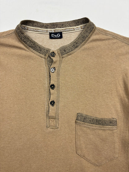 Vintage Dolce & Gabbana 90s Beige Henley Longsleeve Top (L)