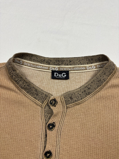 Vintage Dolce & Gabbana 90s Beige Henley Longsleeve Top (L)