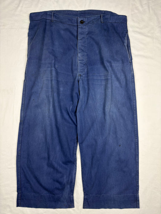 True Vintage 60s Blue French Workwear Cotton Trousers (38w)