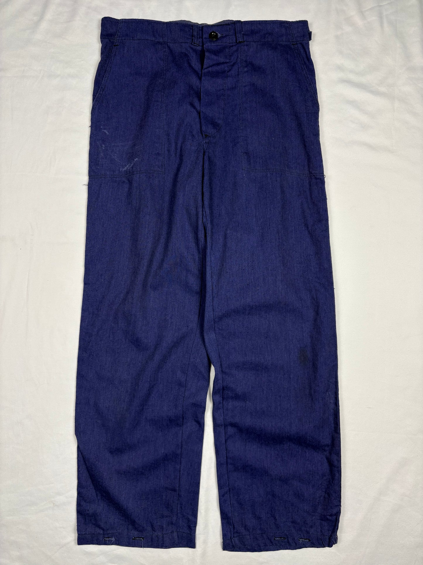 True Vintage 60s Blue French Workwear Cotton Trousers (32x30)