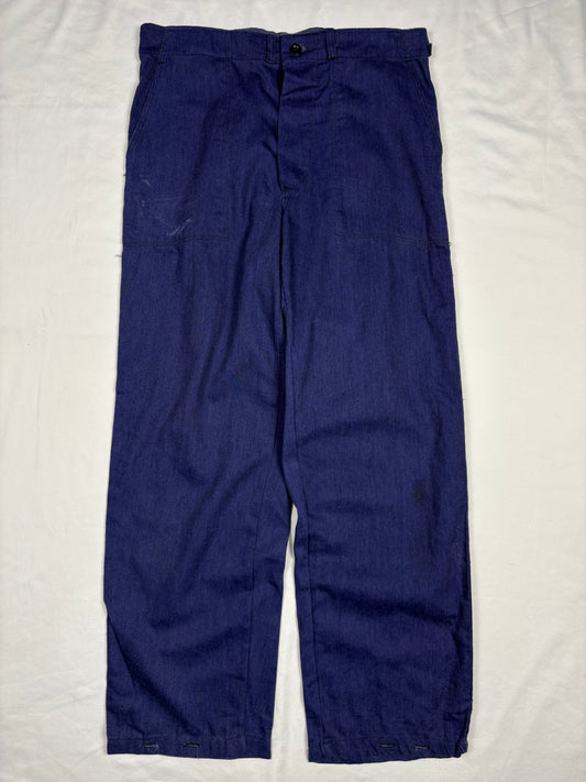 True Vintage 60s Blue French Workwear Cotton Trousers (32x30)