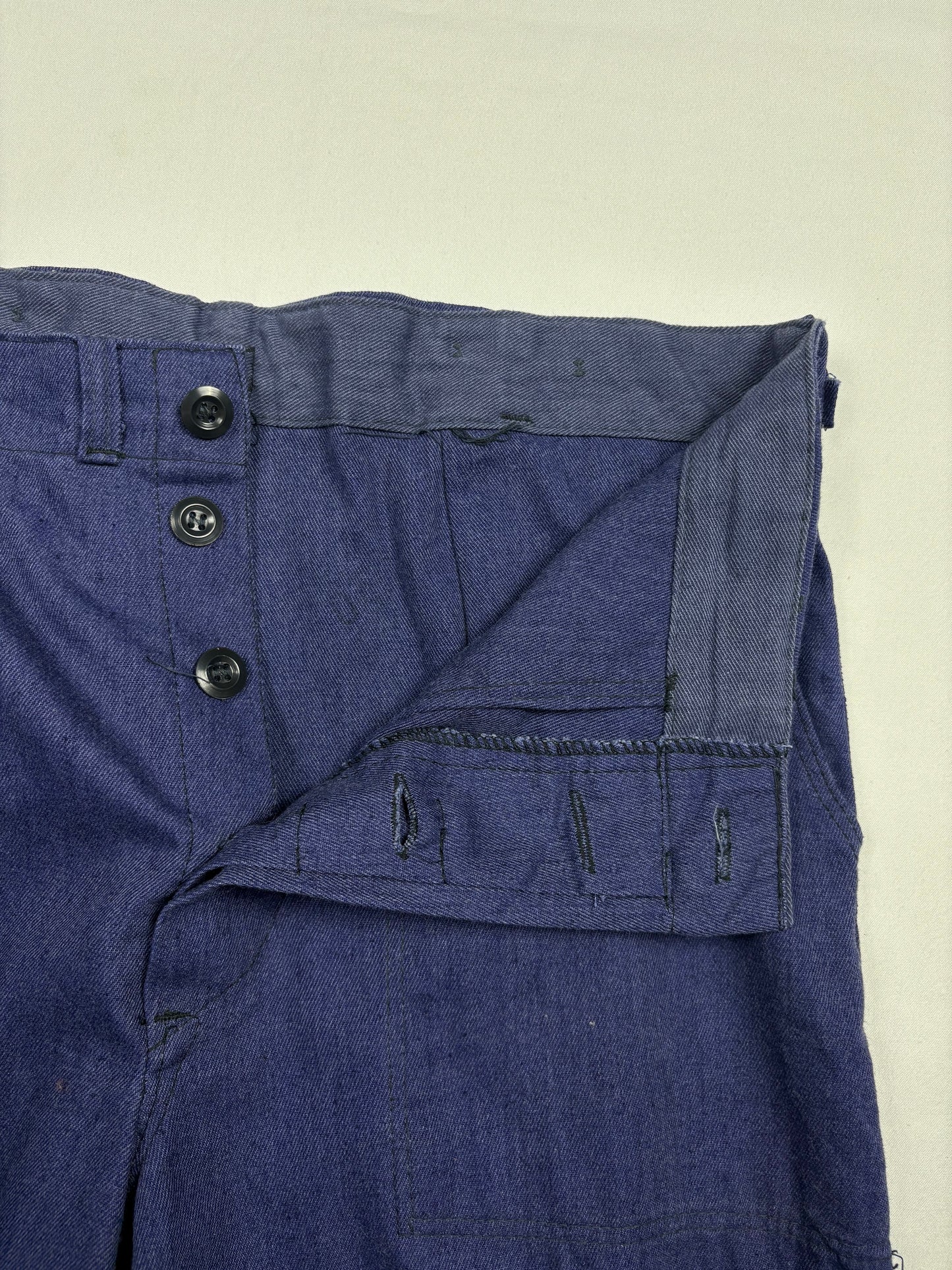 True Vintage 60s Blue French Workwear Cotton Trousers (32x30)