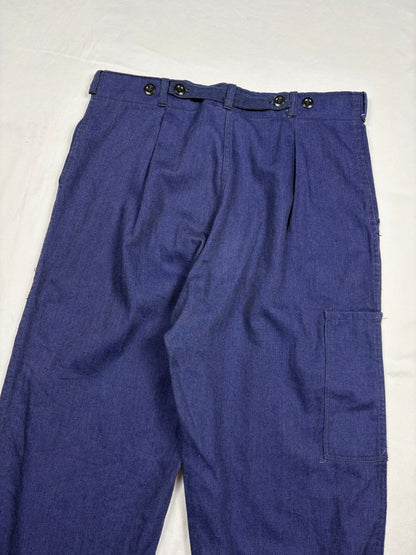 True Vintage 60s Blue French Workwear Cotton Trousers (32x30)