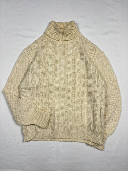 Vintage Italian Made Cream Roll Neck Fishermans Knit Jumper (women's S)