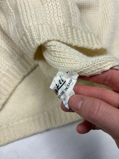 Vintage Italian Made Cream Roll Neck Fishermans Knit Jumper (women's S)