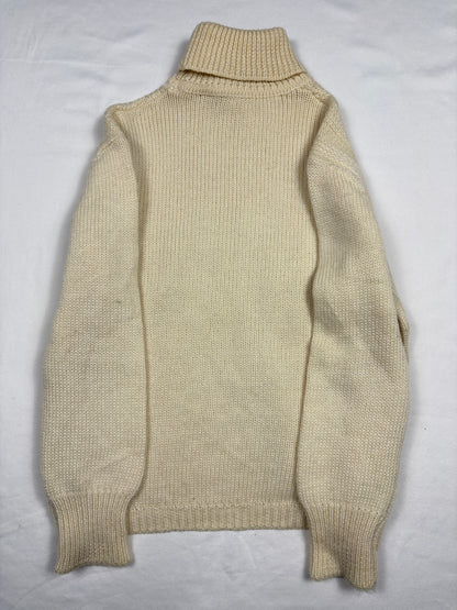 Vintage Italian Made Cream Roll Neck Fishermans Knit Jumper (women's S)