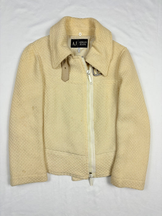 Vintage Armani Jeans Double Zip Cream Wool Jacket (women's S)