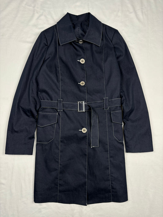 Vintage Italian Made Navy Blue Contrast Stitch Trench Coat (women's S)