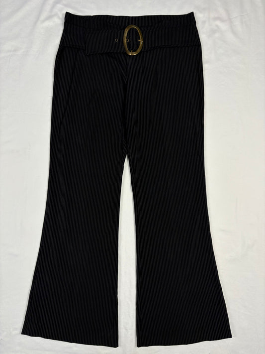 Vintage Italian Made Belted Black Pinkstripe Trousers (32x30)