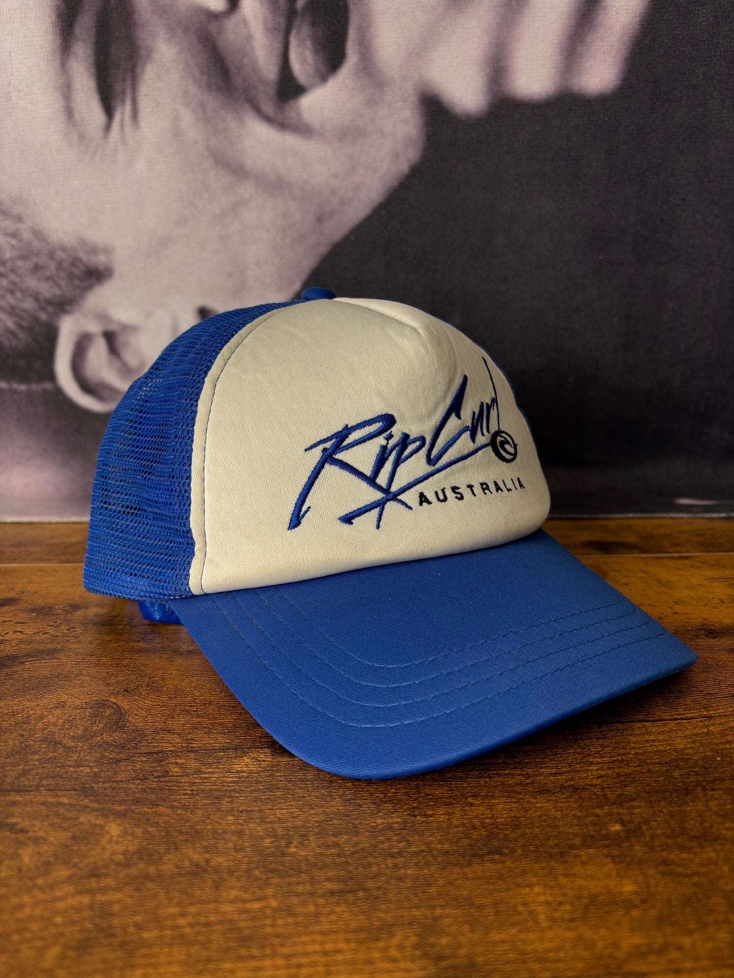 Vintage Rip Curl Australia White + Blue Trucker Hat