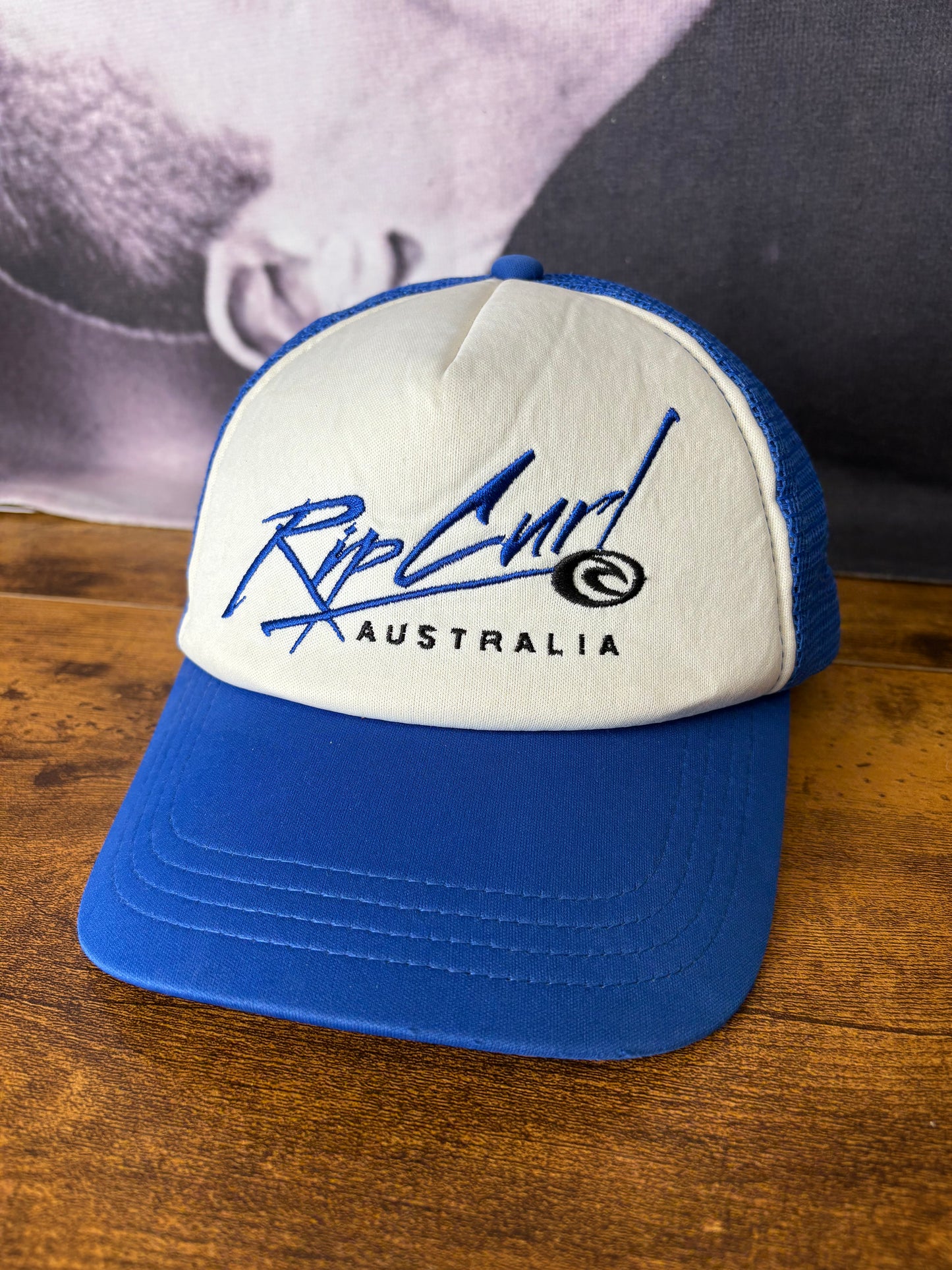 Vintage Rip Curl Australia White + Blue Trucker Hat