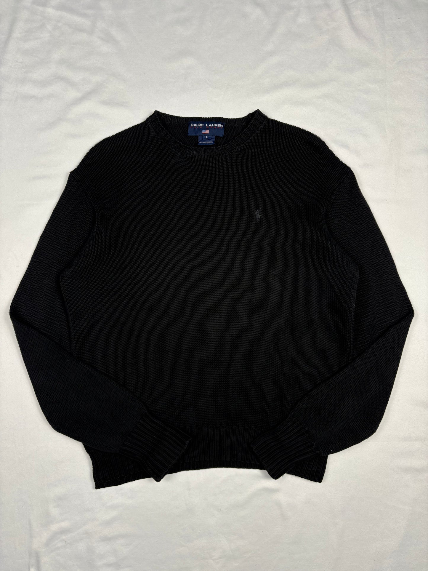 Vintage Ralph Lauren Heavyweight Black Knit Jumper (L)