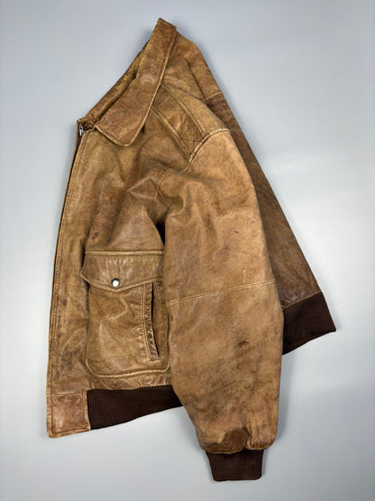 Vintage 1970s WWII Map Lining Leather A-2 Flight Jacket (L)