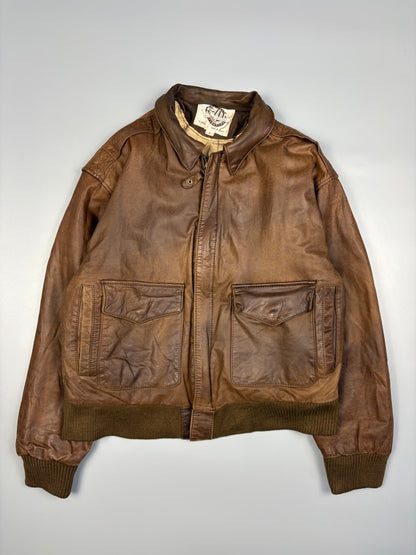 Vintage 1980s Map Lining Leather A-2 Flight Jacket (S)