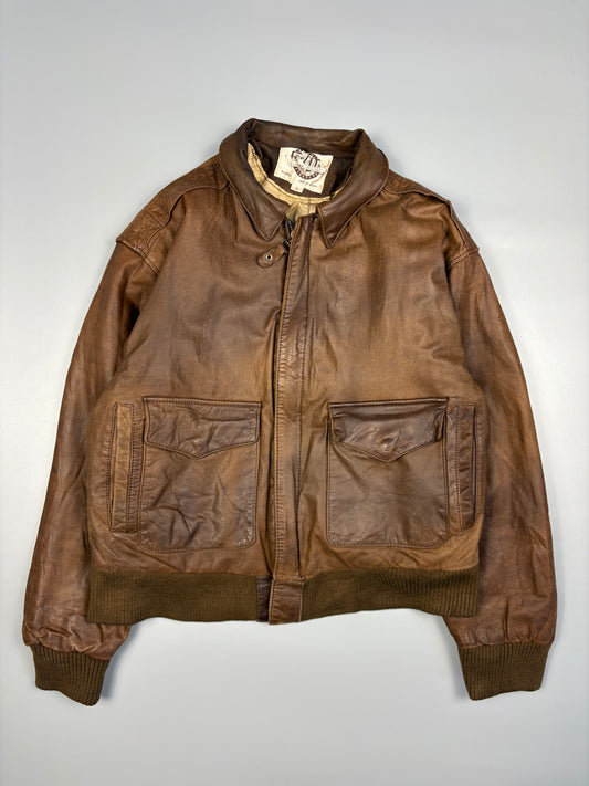 Vintage 1980s Map Lining Leather A-2 Flight Jacket (S)