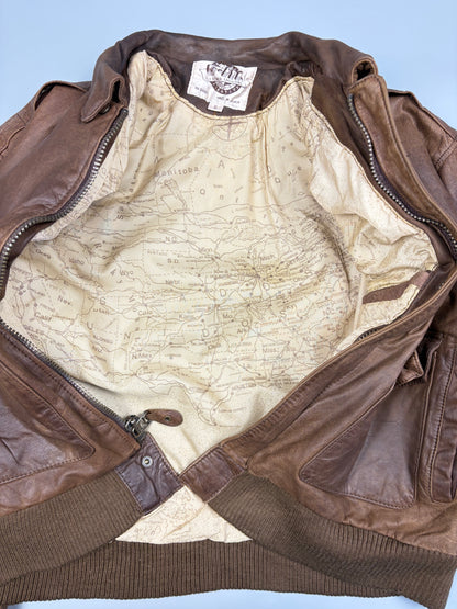 Vintage 1980s Map Lining Leather A-2 Flight Jacket (S)