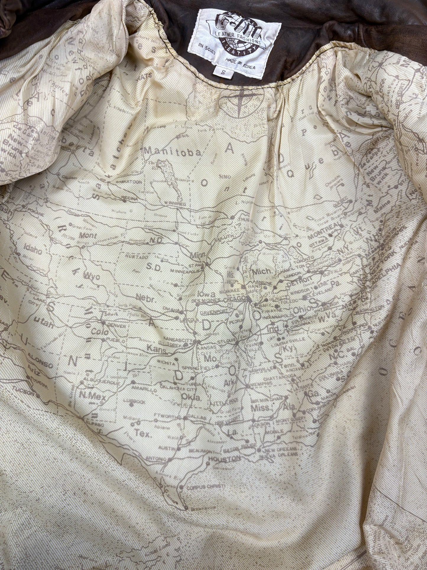 Vintage 1980s Map Lining Leather A-2 Flight Jacket (S)