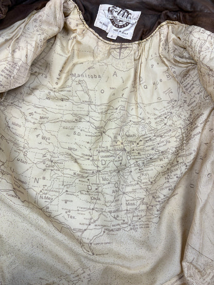 Vintage 1980s Map Lining Leather A-2 Flight Jacket (S)