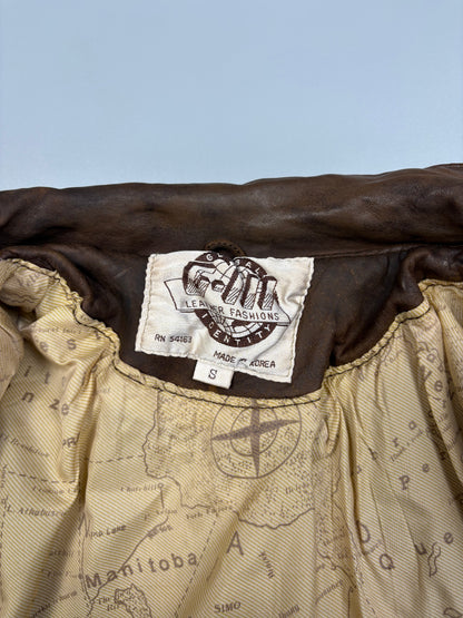 Vintage 1980s Map Lining Leather A-2 Flight Jacket (S)