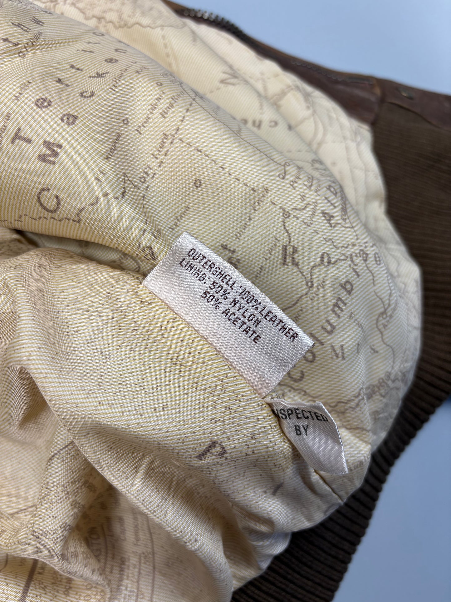 Vintage 1980s Map Lining Leather A-2 Flight Jacket (S)