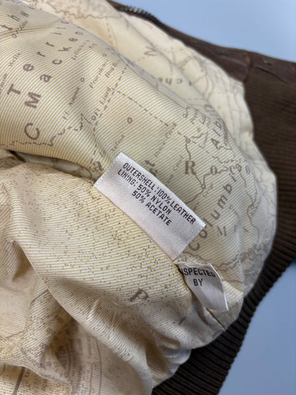 Vintage 1980s Map Lining Leather A-2 Flight Jacket (S)