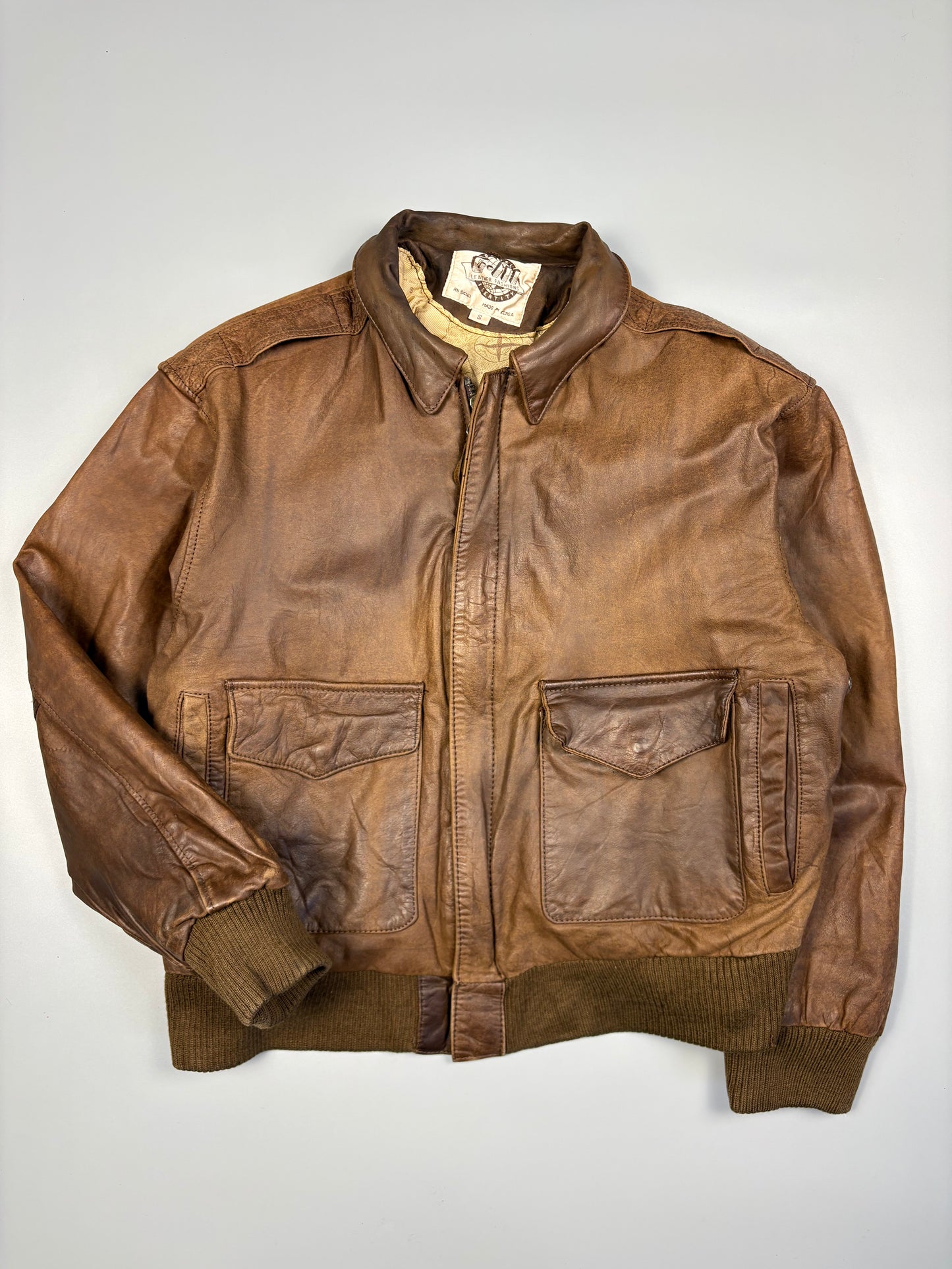 Vintage 1980s Map Lining Leather A-2 Flight Jacket (S)