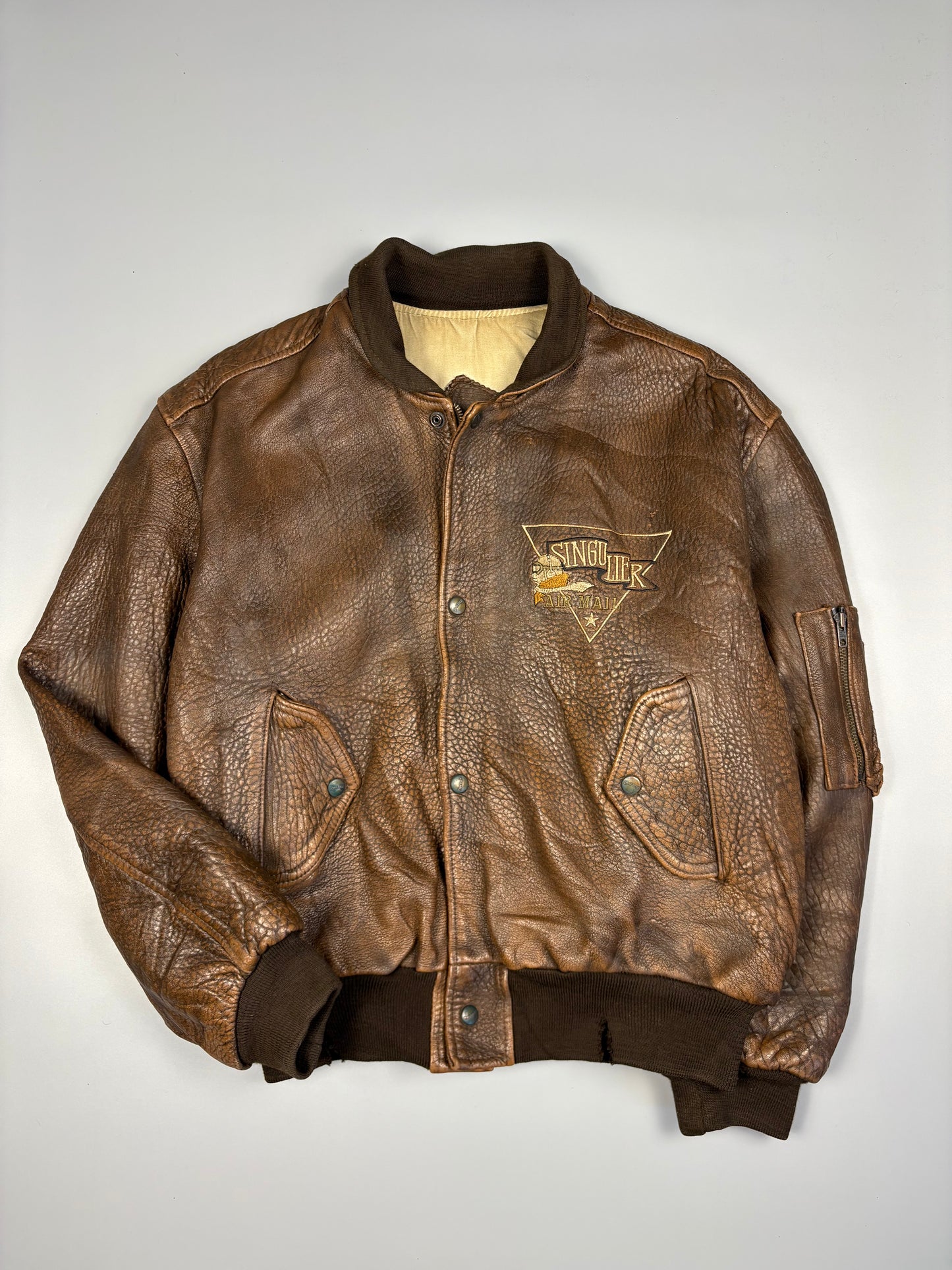 Vintage 1980s French Pilot Aviator Leather Jacket (M)