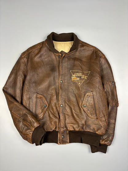 Vintage 1980s French Pilot Aviator Leather Jacket (M)