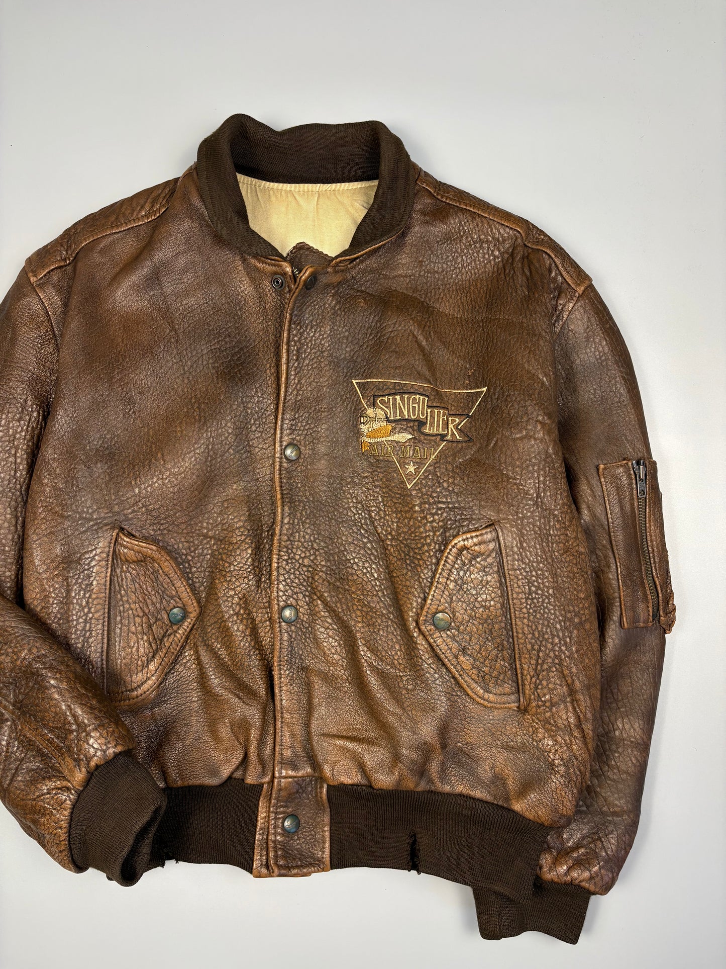 Vintage 1980s French Pilot Aviator Leather Jacket (M)
