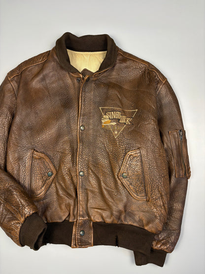 Vintage 1980s French Pilot Aviator Leather Jacket (M)